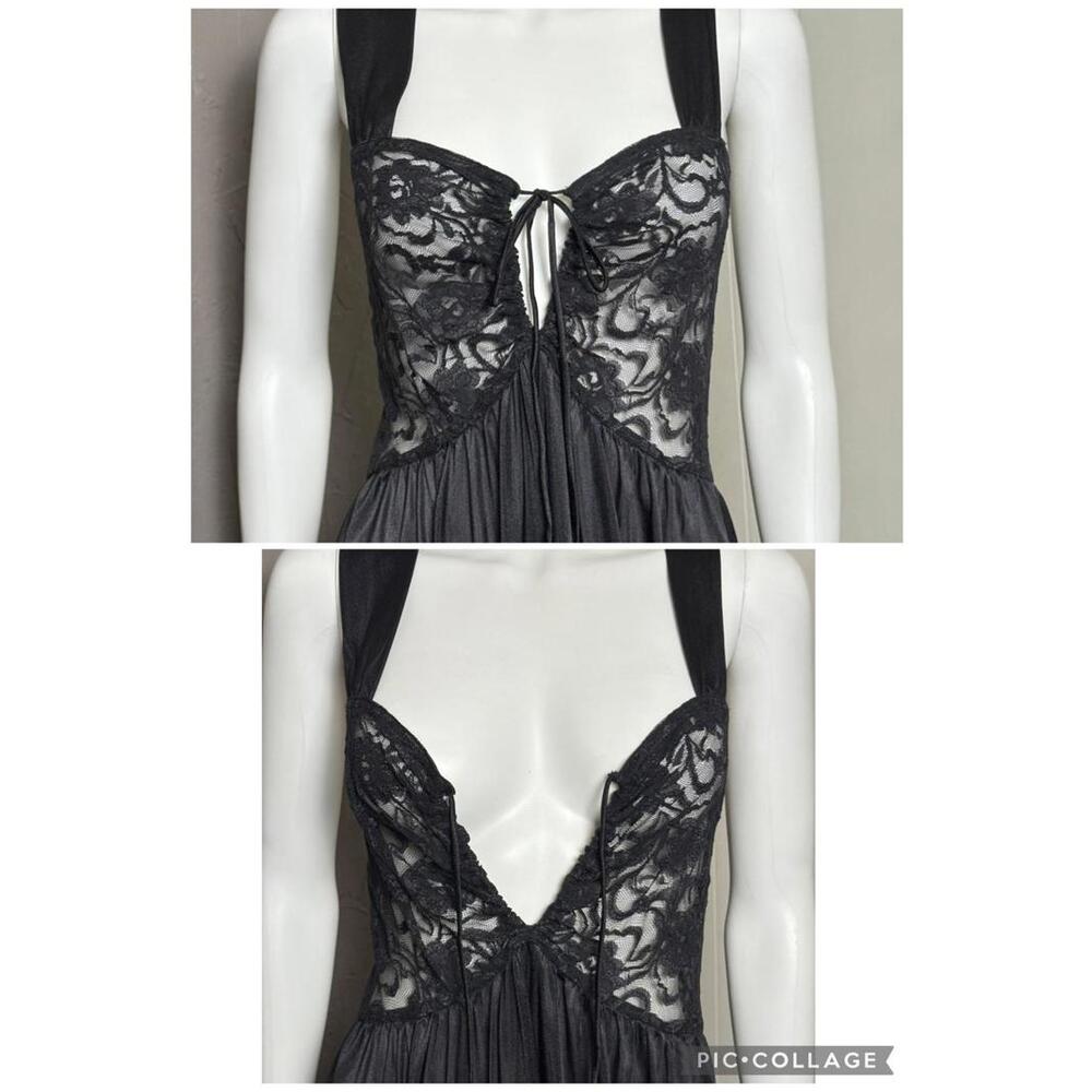 1970's Black Lacy Nightgown Keyhole Neck Full Sweep size L-XL - Picture 10 of 10